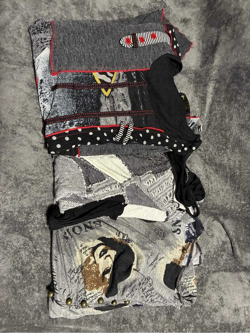 Bali Women's Long Sleeve Mixed Print Mini Dress Bundle in Gray, Black & Red